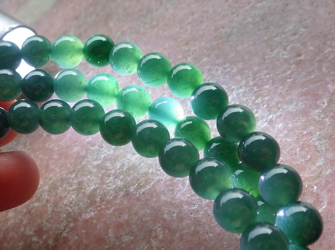 Certified Icy Green Burma 100% Natural A JADE Jadeite Bead Beads Necklace 27 inches 项链 650965 TN