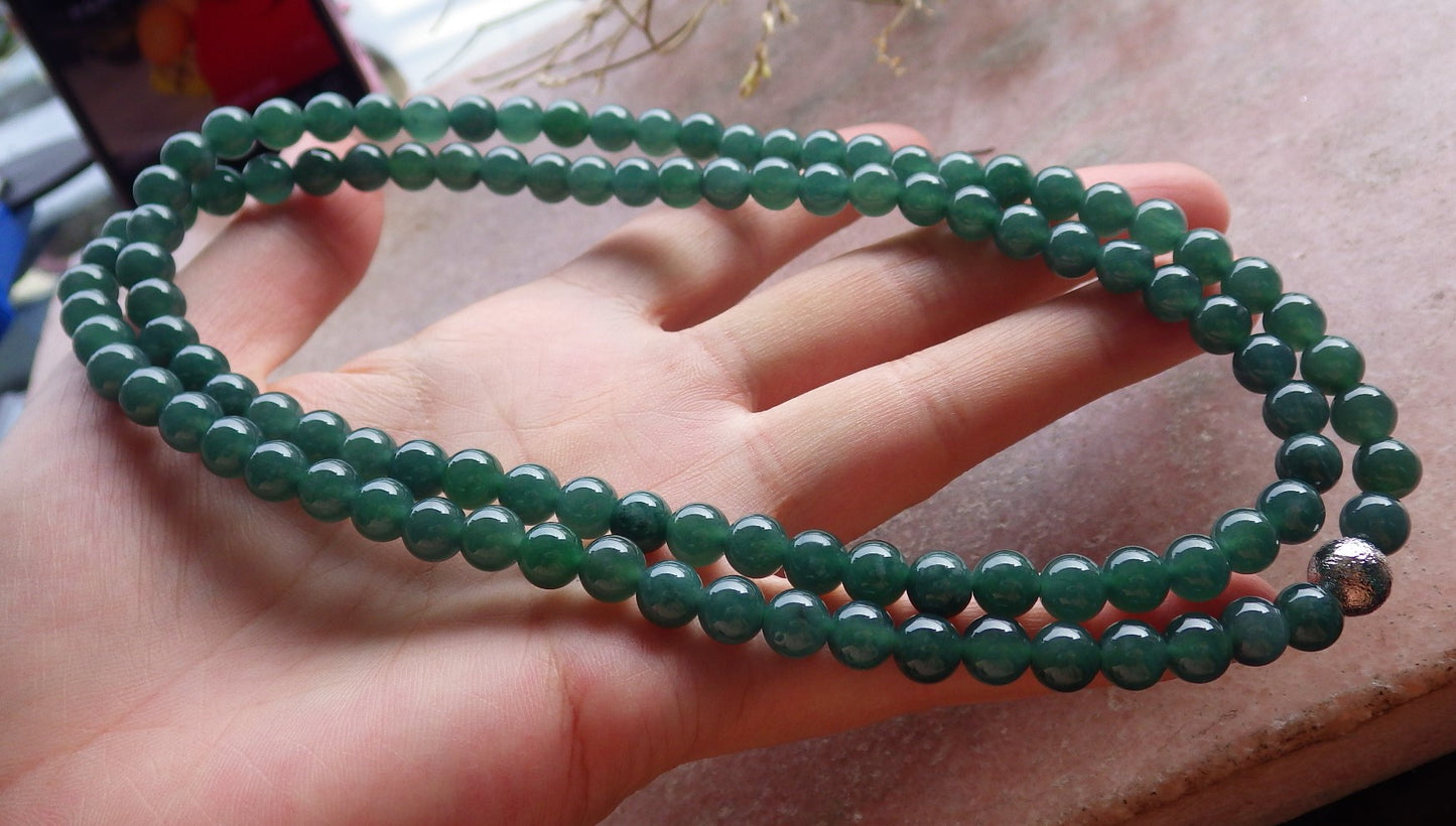 Certified Icy Green Burma 100% Natural A JADE Jadeite Bead Beads Necklace 27 inches 项链 650965 TN