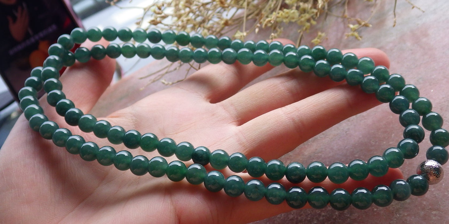 Certified Icy Green Burma 100% Natural A JADE Jadeite Bead Beads Necklace 27 inches 项链 650965 TN