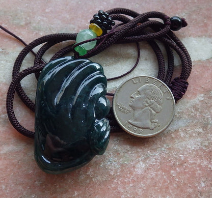 Certified Green Burma 100% Natural A Jade jadeite pendant Happy Buddha God Necklace 开心佛 650988 TN