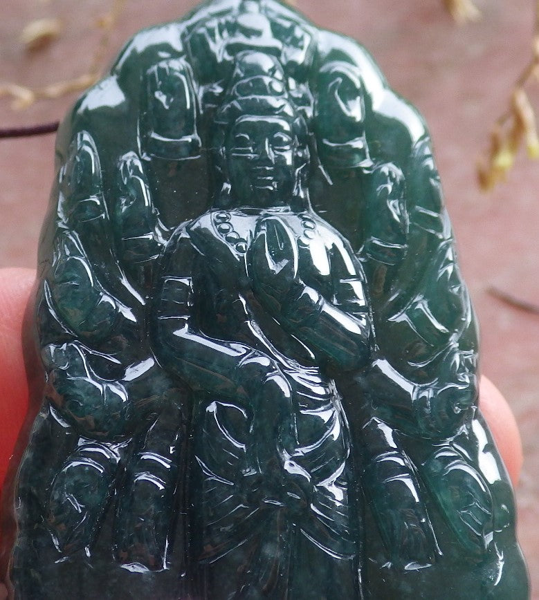 Certified Icy Green Burma 100% Natural A Jade jadeite Pendant 1000 Hand Guanyin Kwan Yin Necklace 观音 650998 TN