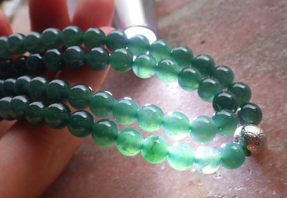 Certified Icy Green Burma 100% Natural A JADE Jadeite Bead Beads Necklace 27 inches 项链 651026 TN