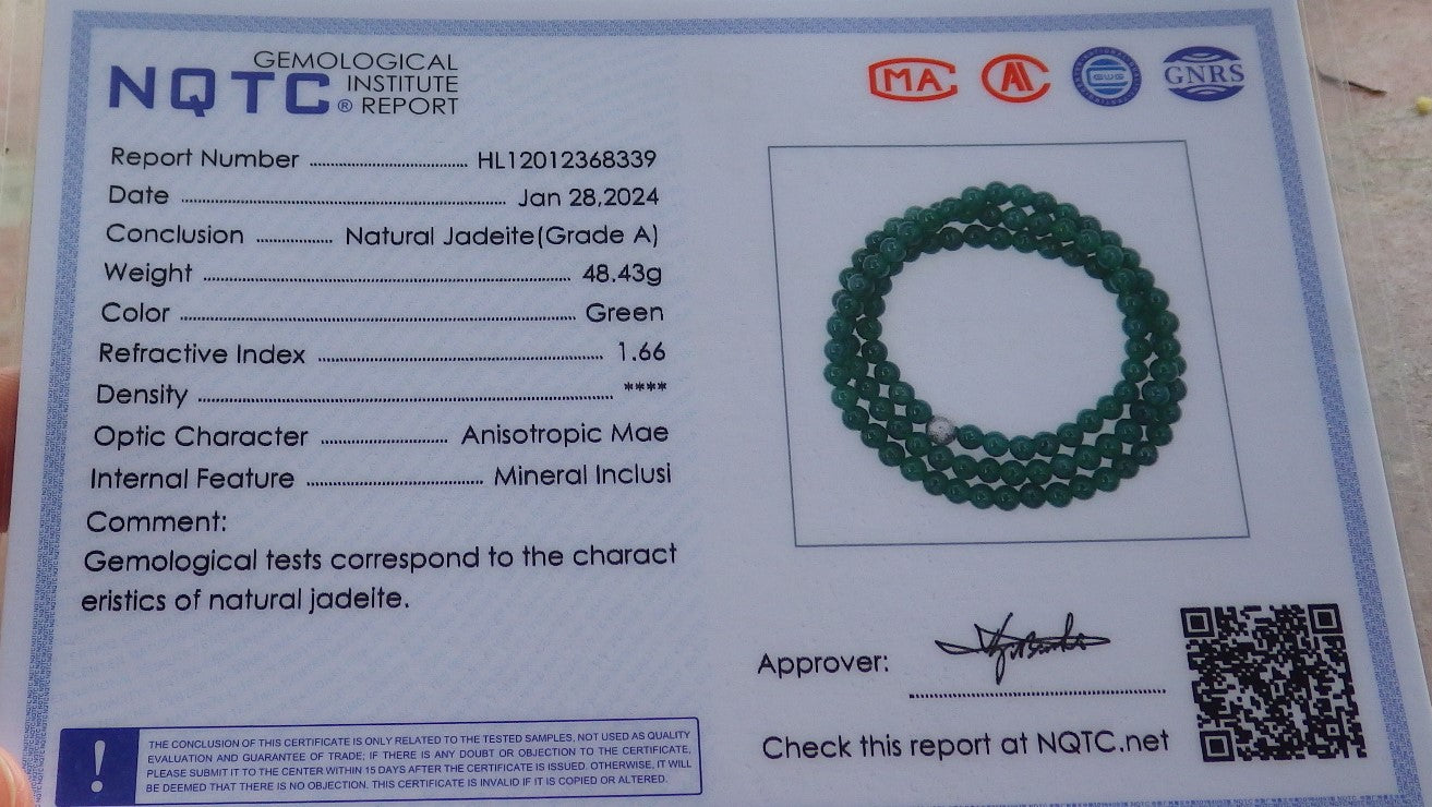 Certified Icy Green Burma 100% Natural A JADE Jadeite Bead Beads Necklace 27 inches 项链 651026 TN