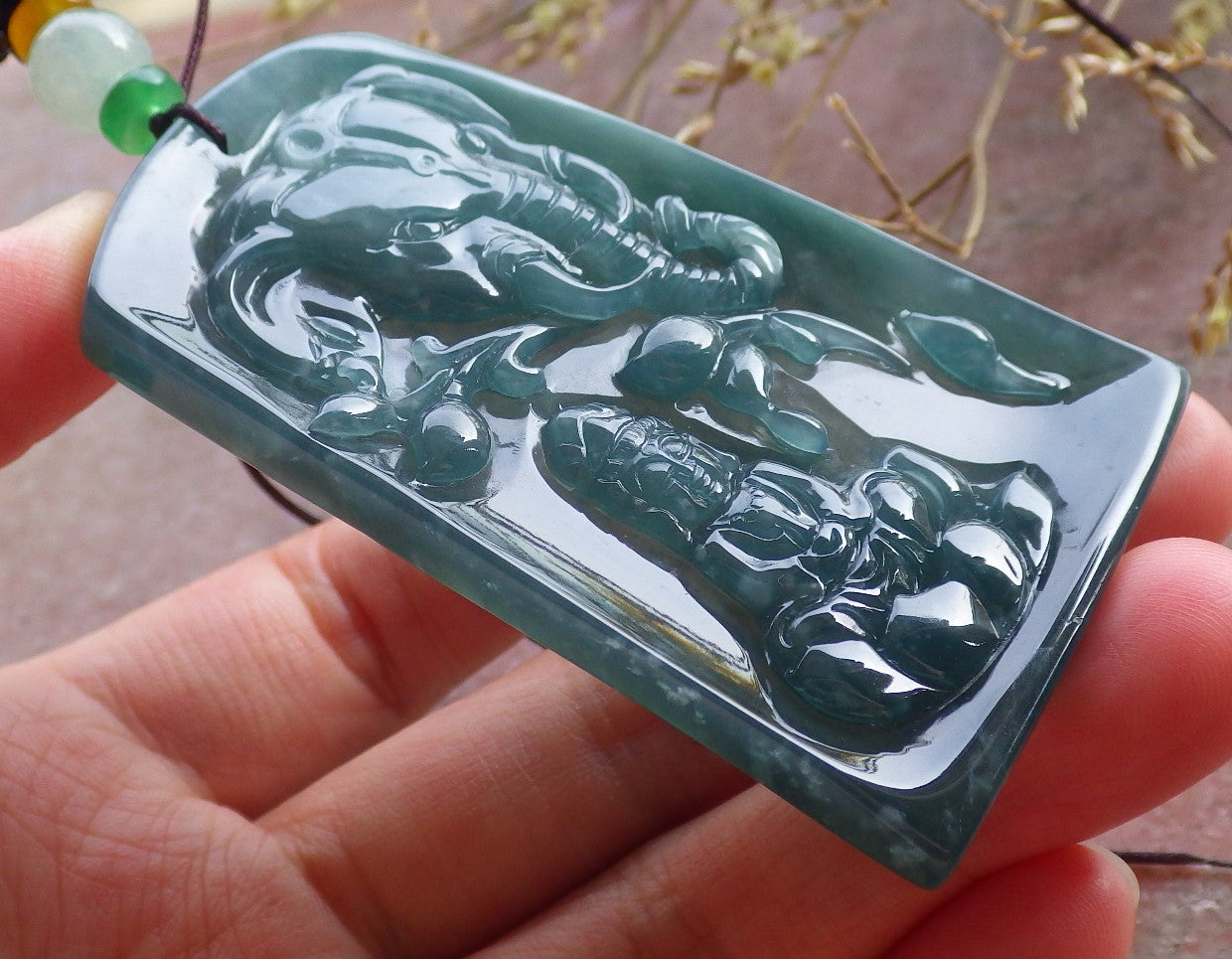Certified Icy Green Burma 100% Natural A Jade jadeite Pendant Guanyin Kwan Yin Elephant Lotus Flower Necklace 观音 651056 TN