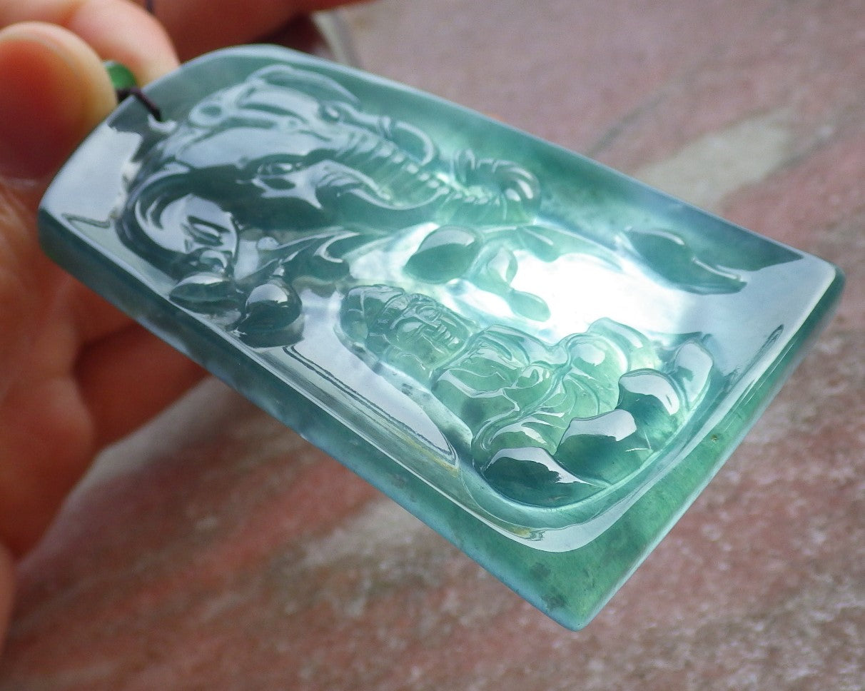 Certified Icy Green Burma 100% Natural A Jade jadeite Pendant Guanyin Kwan Yin Elephant Lotus Flower Necklace 观音 651056 TN