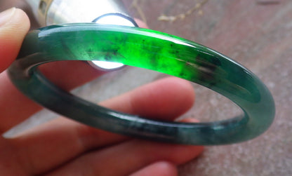 Certified Icy Green Burma 100% Natural A JADE Jadeite Circle Bangle Bracelet 56 mm 手镯 651072 TN