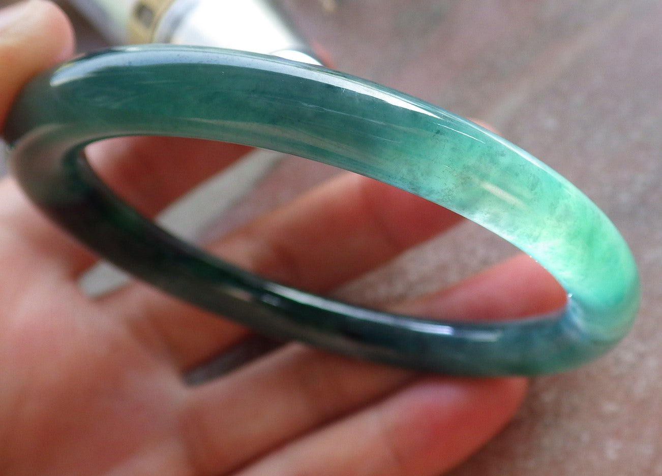 Certified Icy Green Burma 100% Natural A JADE Jadeite Circle Bangle Bracelet 56 mm 手镯 651072 TN