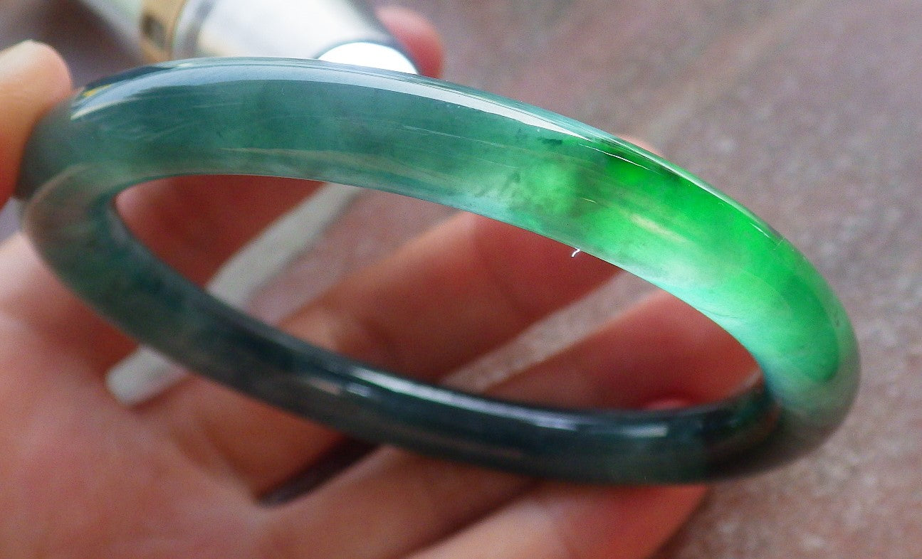 Certified Icy Green Burma 100% Natural A JADE Jadeite Circle Bangle Bracelet 56 mm 手镯 651072 TN