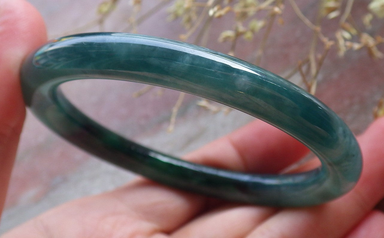 Certified Icy Green Burma 100% Natural A JADE Jadeite Circle Bangle Bracelet 56 mm 手镯 651072 TN