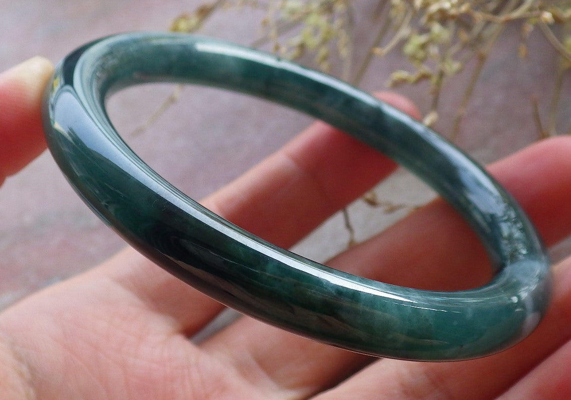 Certified Icy Green Burma 100% Natural A JADE Jadeite Circle Bangle Bracelet 56 mm 手镯 651072 TN