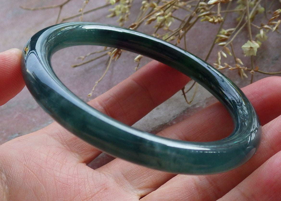 Certified Icy Green Burma 100% Natural A JADE Jadeite Circle Bangle Bracelet 56 mm 手镯 651072 TN