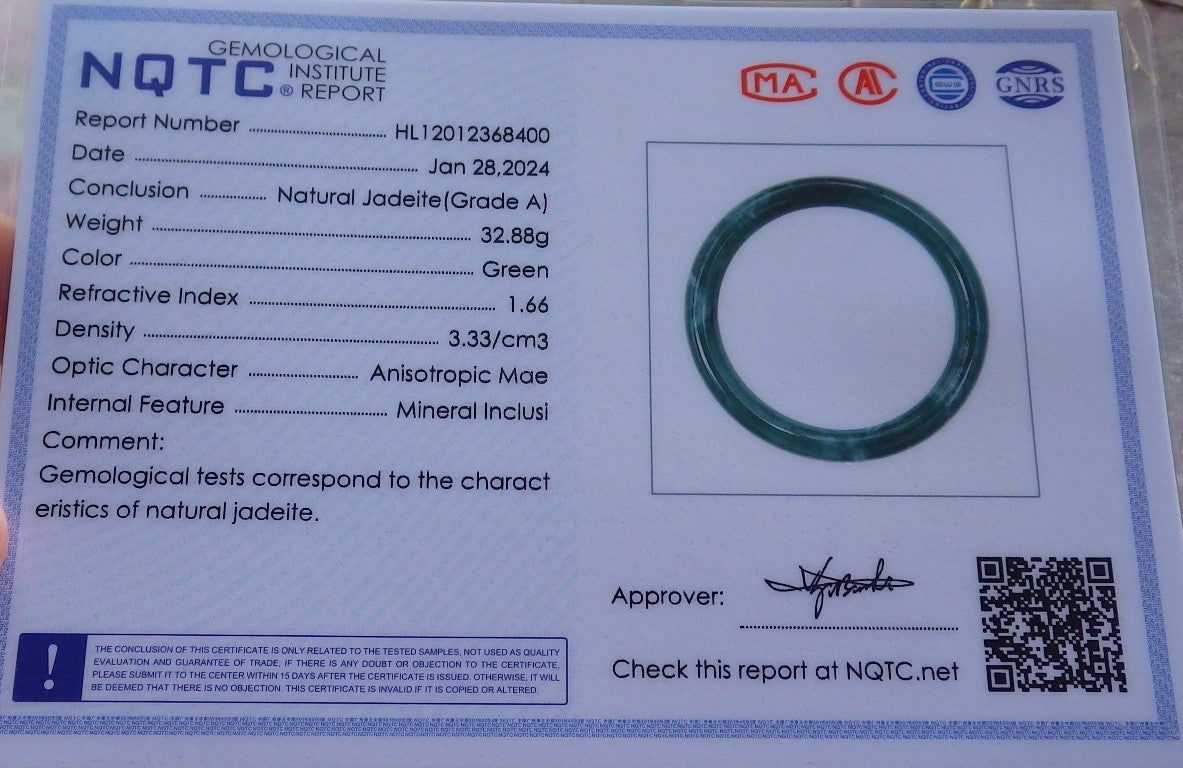 Certified Icy Green Burma 100% Natural A JADE Jadeite Circle Bangle Bracelet 56 mm 手镯 651072 TN