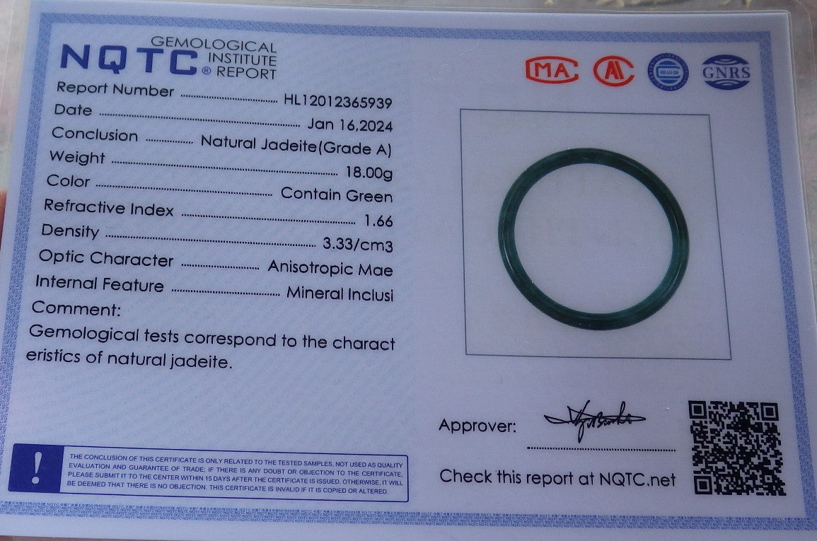 Certified Green Burma 100% Natural A JADE Jadeite Circle Bangle Bracelet 56 mm 手镯 651095 TN