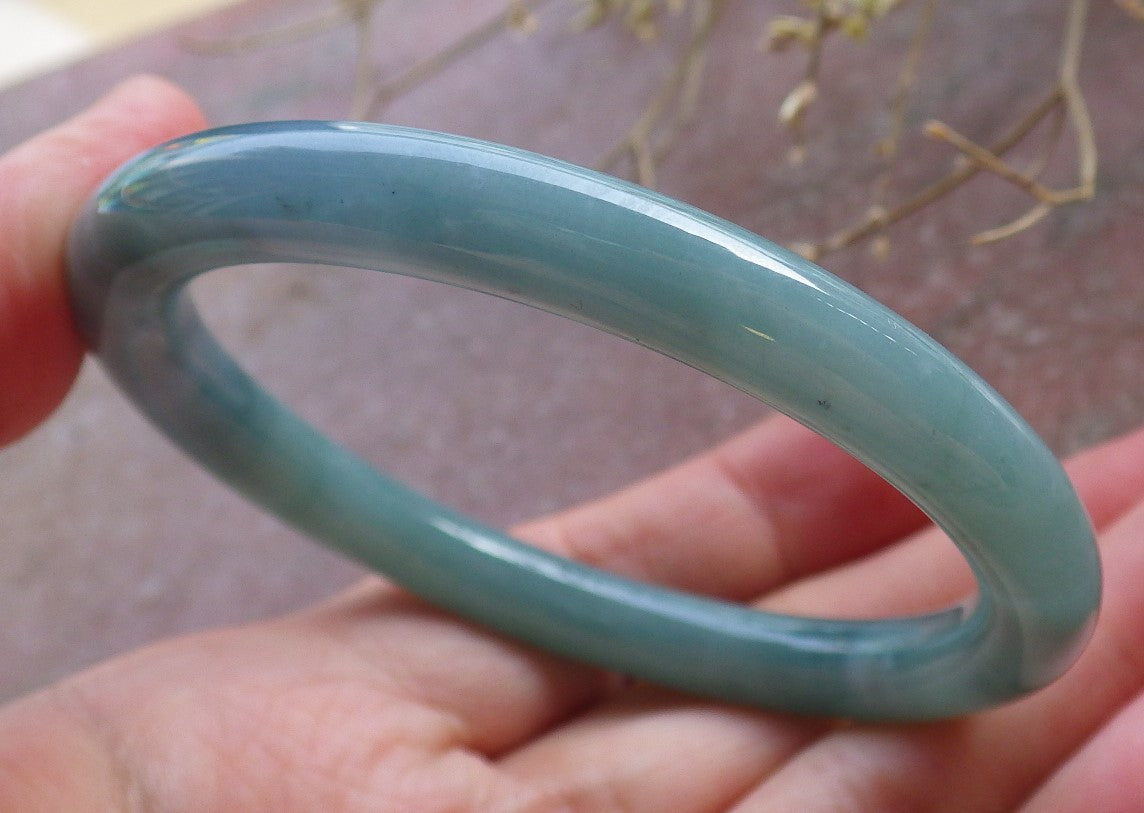 Certified Icy Green Burma 100% Natural A JADE Jadeite Circle Bangle Bracelet 53 mm 手镯 651120 TN