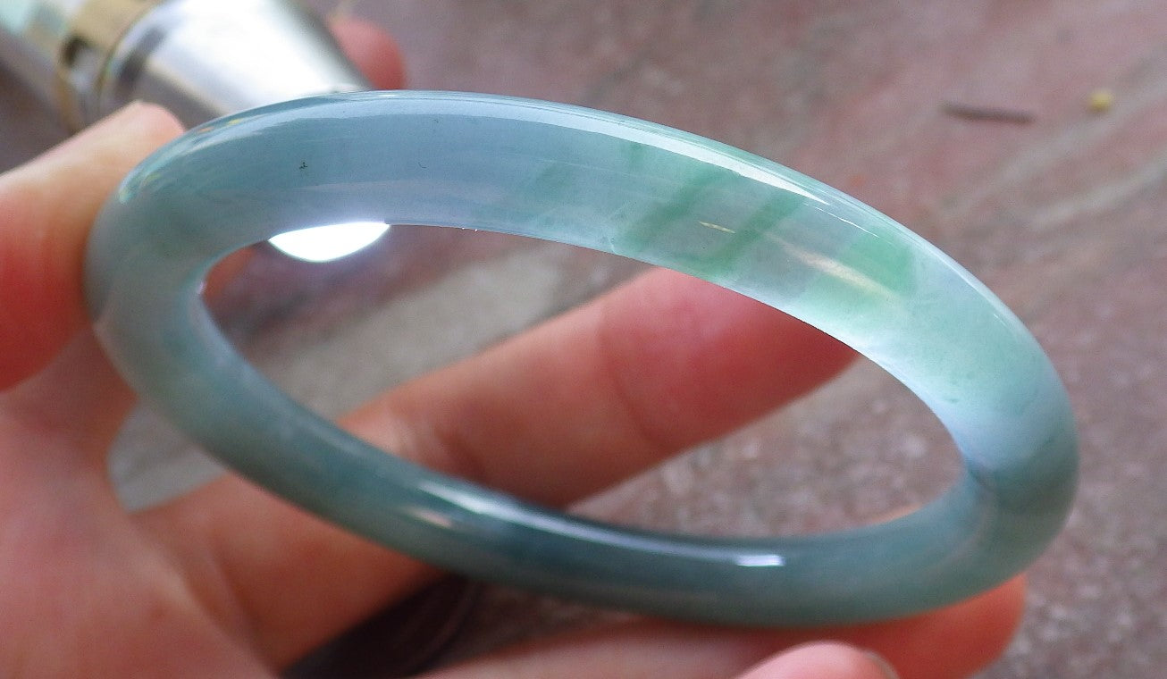 Certified Icy Green Burma 100% Natural A JADE Jadeite Circle Bangle Bracelet 53 mm 手镯 651120 TN