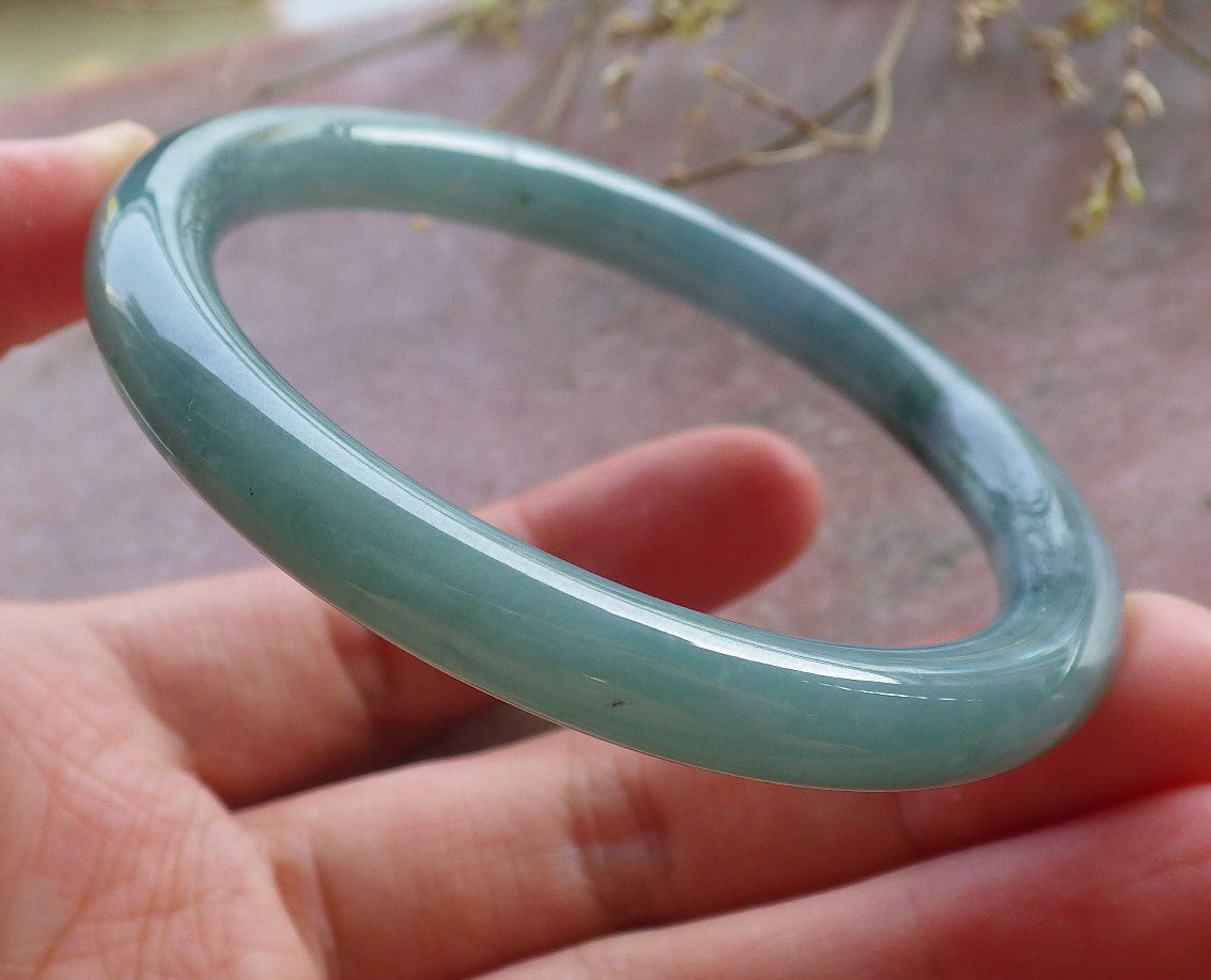 Certified Icy Green Burma 100% Natural A JADE Jadeite Circle Bangle Bracelet 53 mm 手镯 651120 TN