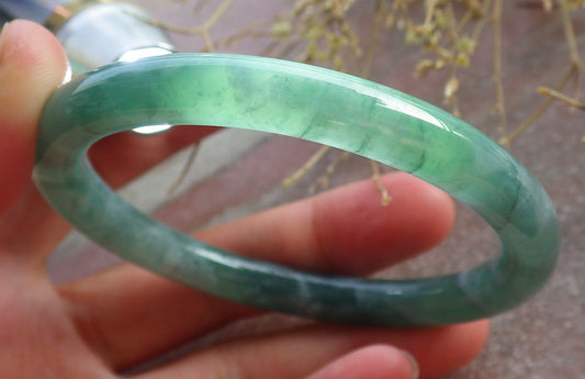 Certified Icy Green Burma 100% Natural A JADE Jadeite Circle Bangle Bracelet 57 mm 手镯 651140 TN