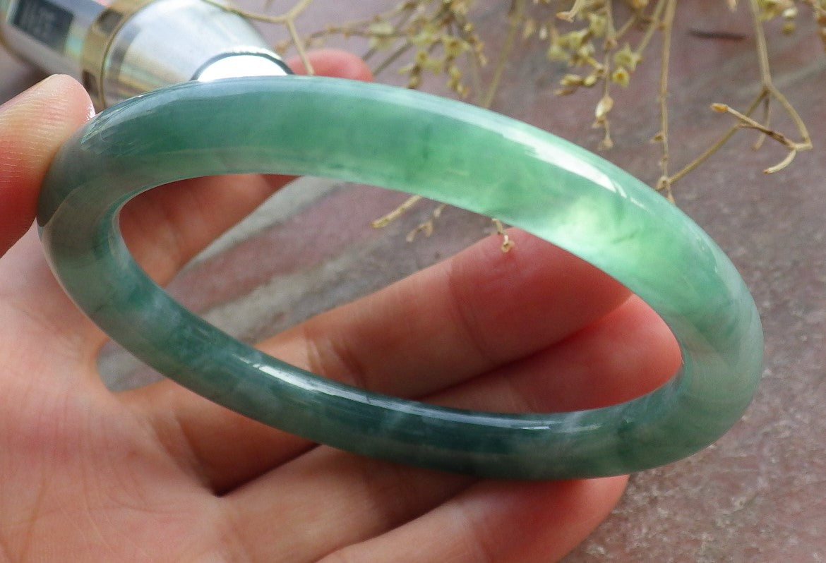 Certified Icy Green Burma 100% Natural A JADE Jadeite Circle Bangle Bracelet 57 mm 手镯 651140 TN
