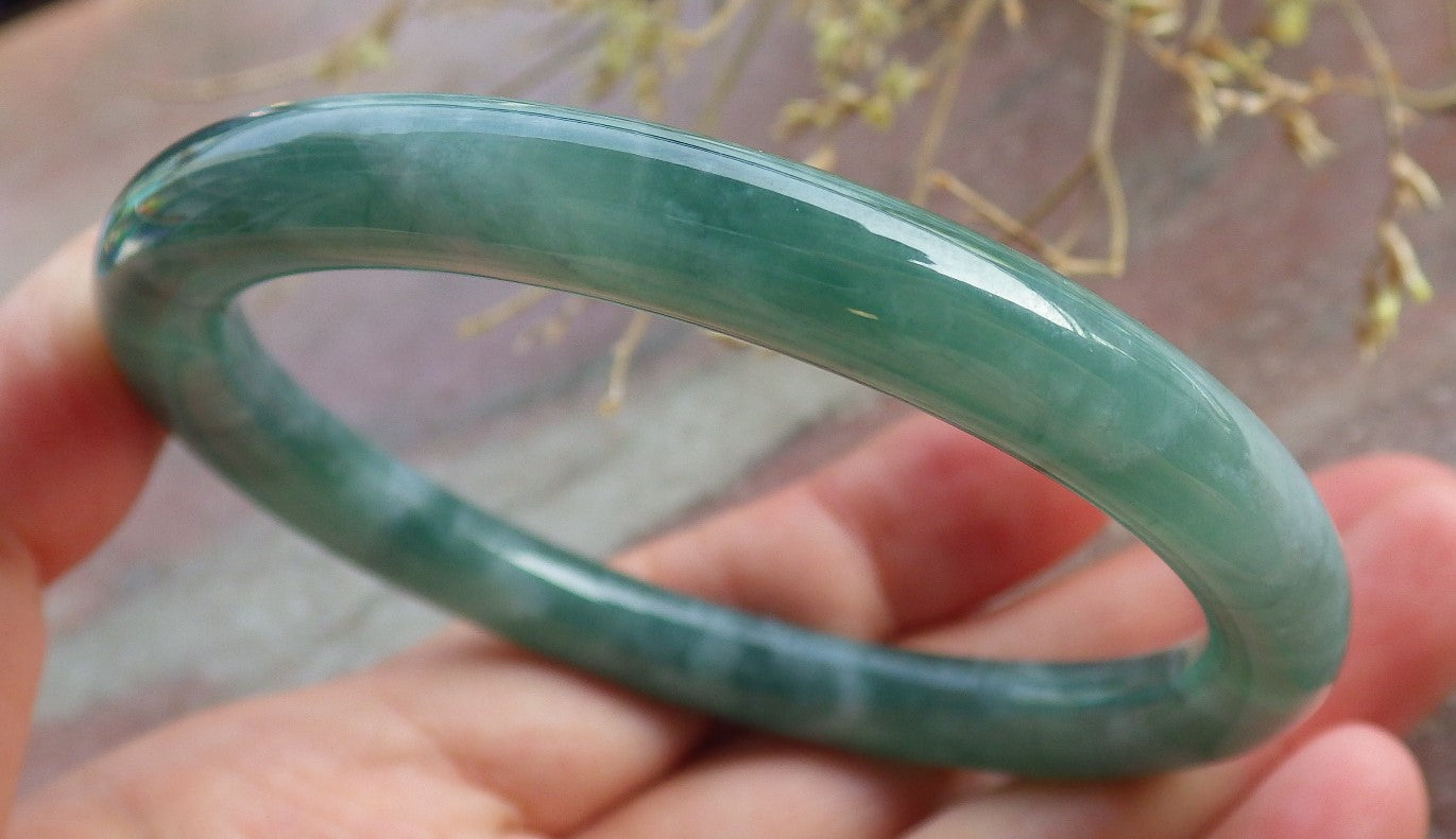 Certified Icy Green Burma 100% Natural A JADE Jadeite Circle Bangle Bracelet 57 mm 手镯 651140 TN