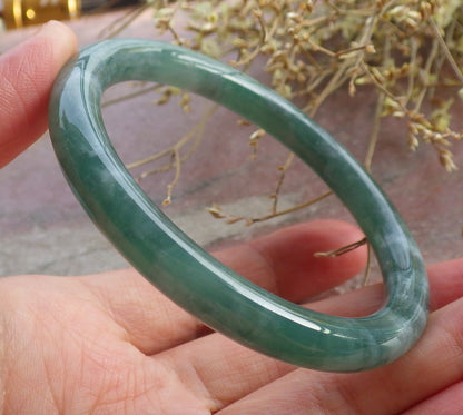 Certified Icy Green Burma 100% Natural A JADE Jadeite Circle Bangle Bracelet 57 mm 手镯 651140 TN