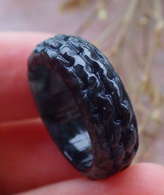 Certified Black Burma 100% Natural A JADE Jadeite Dragon RING USA. 5.5 龙戒指 651160 TN