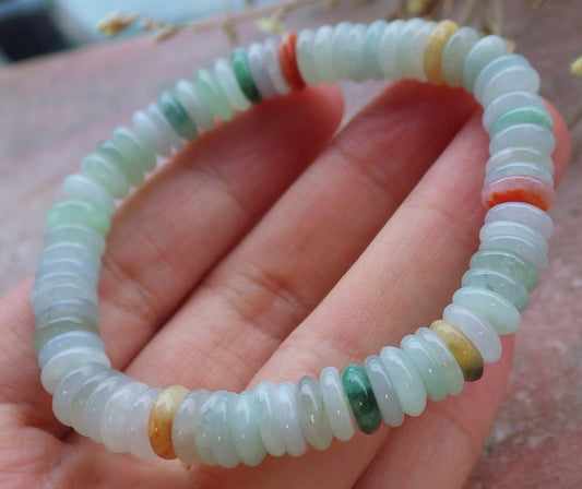 Certified Red Yellow Green Burma 100% Natural A JADE Jadeite Bead Beads Bangle Circle Bead Beads Bangle Bracelet 平安扣手链 651167 TN