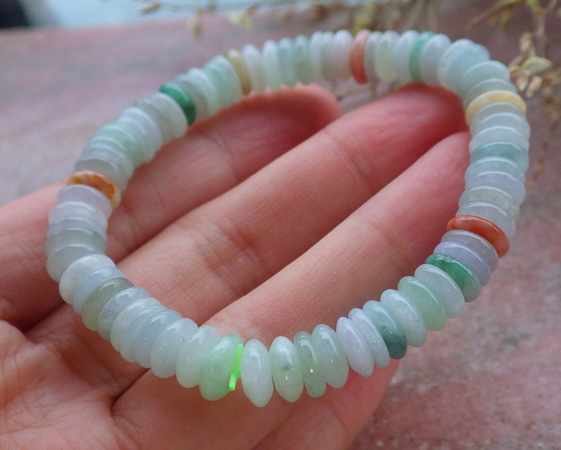Certified Red Yellow Green Burma 100% Natural A JADE Jadeite Bead Beads Bangle Circle Bead Beads Bangle Bracelet 平安扣手链 651167 TN