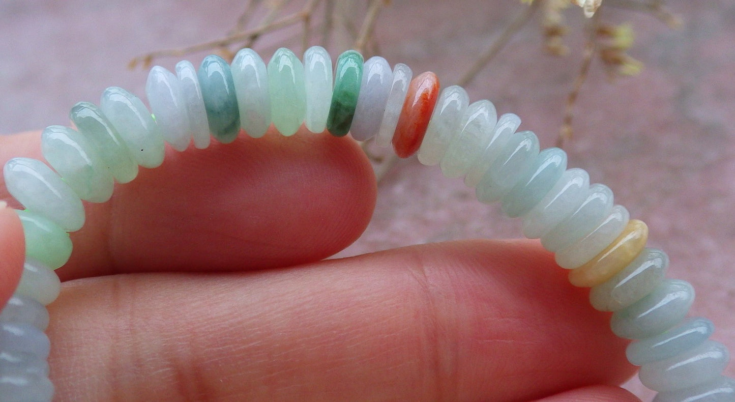 Certified Red Yellow Green Burma 100% Natural A JADE Jadeite Bead Beads Bangle Circle Bead Beads Bangle Bracelet 平安扣手链 651167 TN