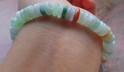 Certified Red Yellow Green Burma 100% Natural A JADE Jadeite Bead Beads Bangle Circle Bead Beads Bangle Bracelet 平安扣手链 651167 TN
