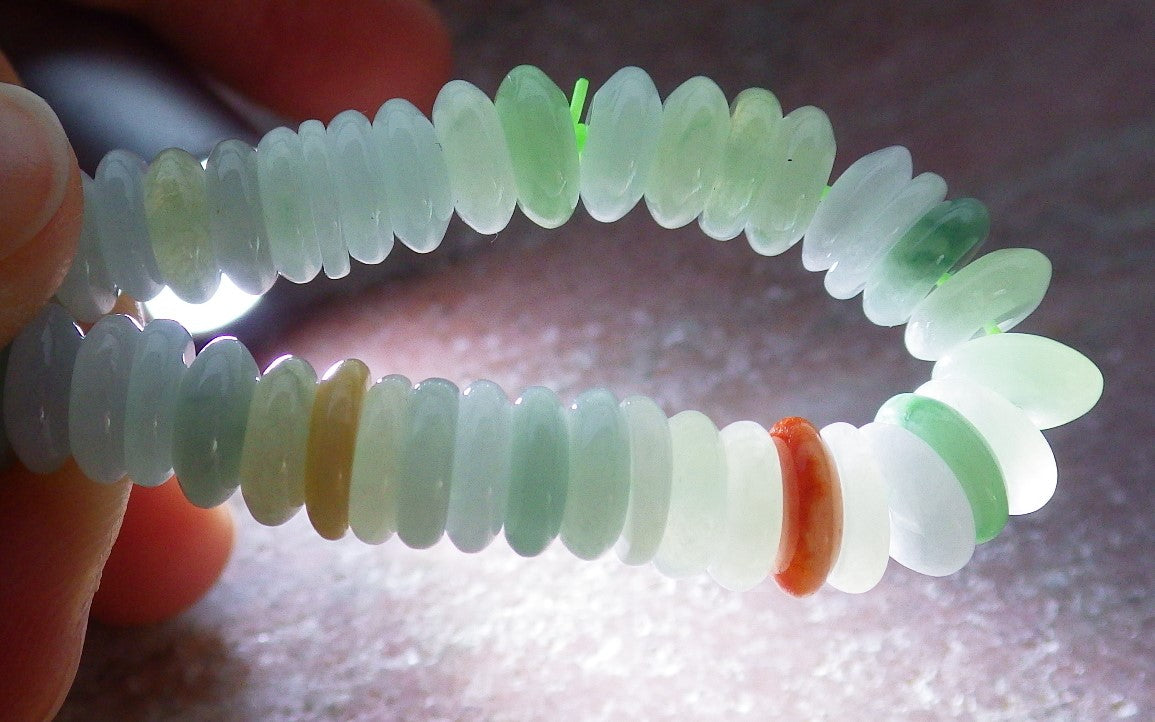Certified Red Yellow Green Burma 100% Natural A JADE Jadeite Bead Beads Bangle Circle Bead Beads Bangle Bracelet 平安扣手链 651167 TN
