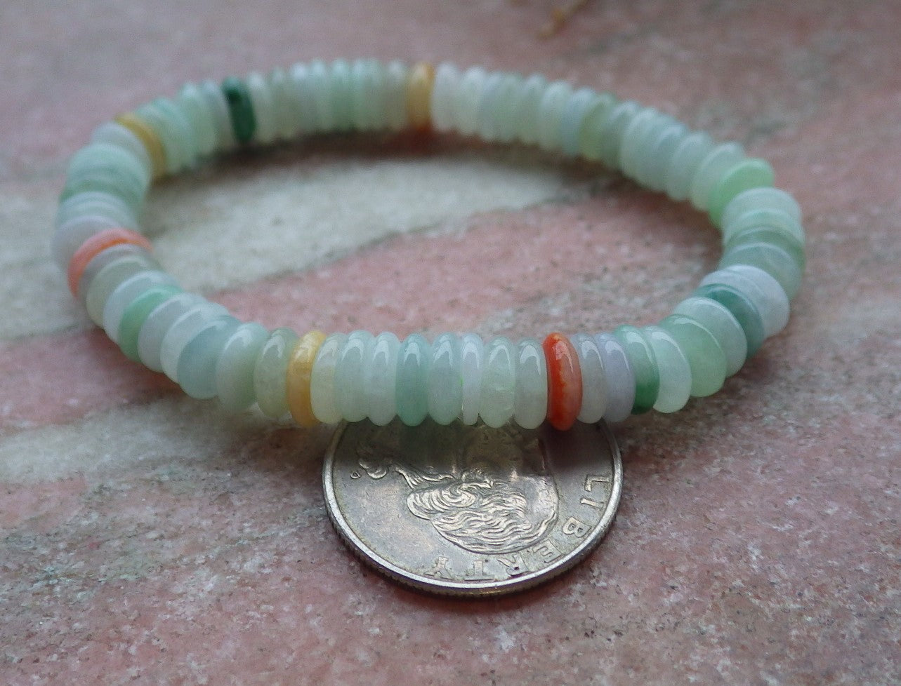 Certified Red Yellow Green Burma 100% Natural A JADE Jadeite Bead Beads Bangle Circle Bead Beads Bangle Bracelet 平安扣手链 651167 TN