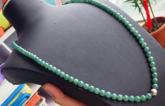 Certified Icy Green Burma 100% Natural A JADE Jadeite Bead Beads Necklace 27 inches 项链 651193 TN