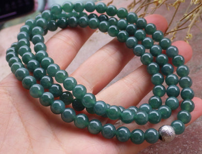 Certified Icy Green Burma 100% Natural A JADE Jadeite Bead Beads Necklace 27 inches 项链 651193 TN
