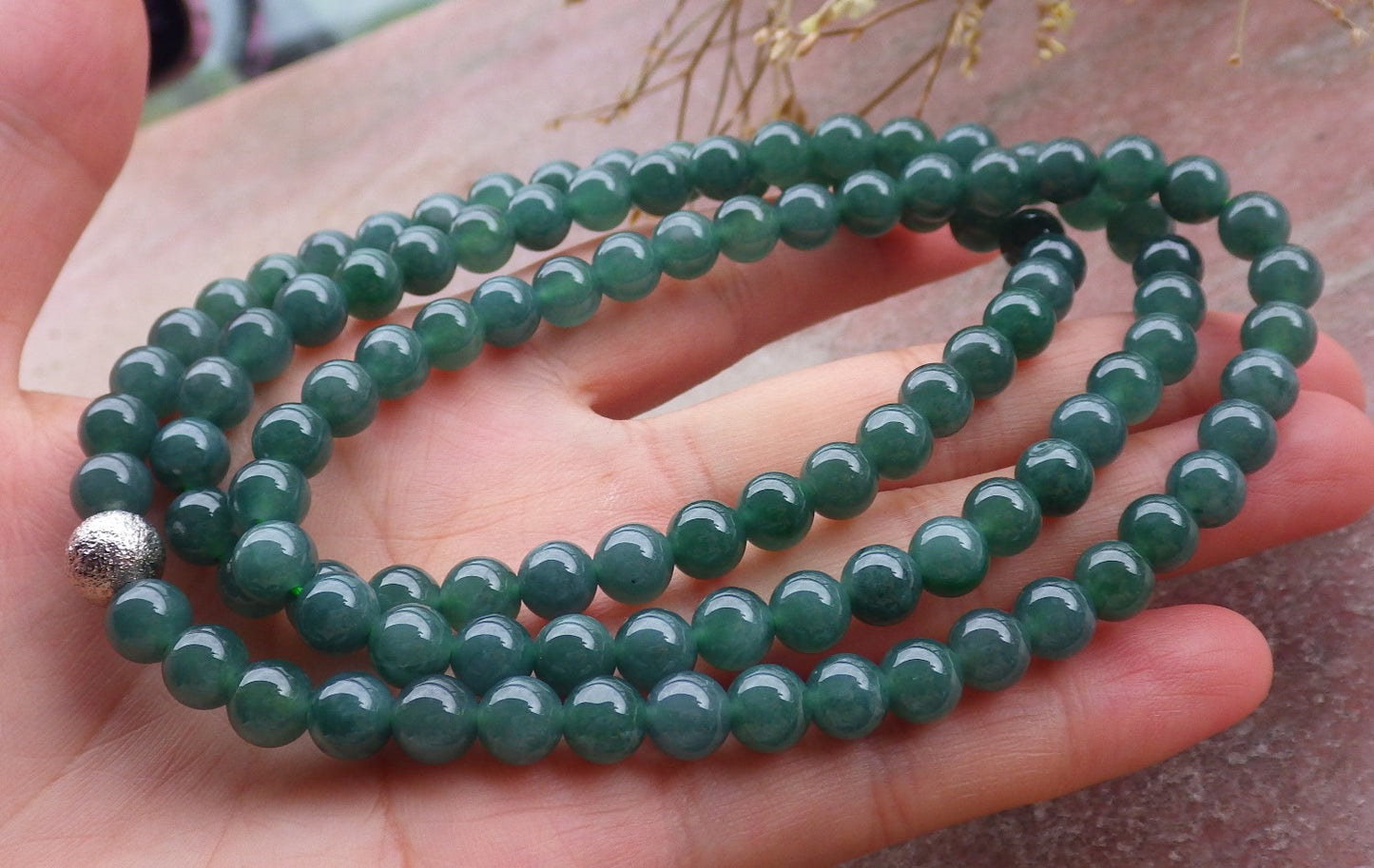 Certified Icy Green Burma 100% Natural A JADE Jadeite Bead Beads Necklace 27 inches 项链 651193 TN