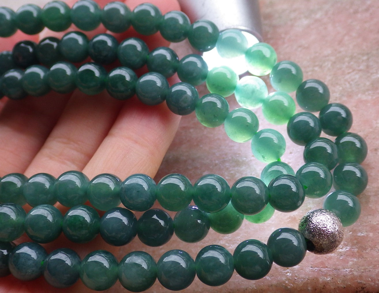 Certified Icy Green Burma 100% Natural A JADE Jadeite Bead Beads Necklace 27 inches 项链 651193 TN