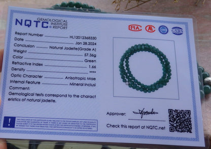 Certified Icy Green Burma 100% Natural A JADE Jadeite Bead Beads Necklace 27 inches 项链 651193 TN