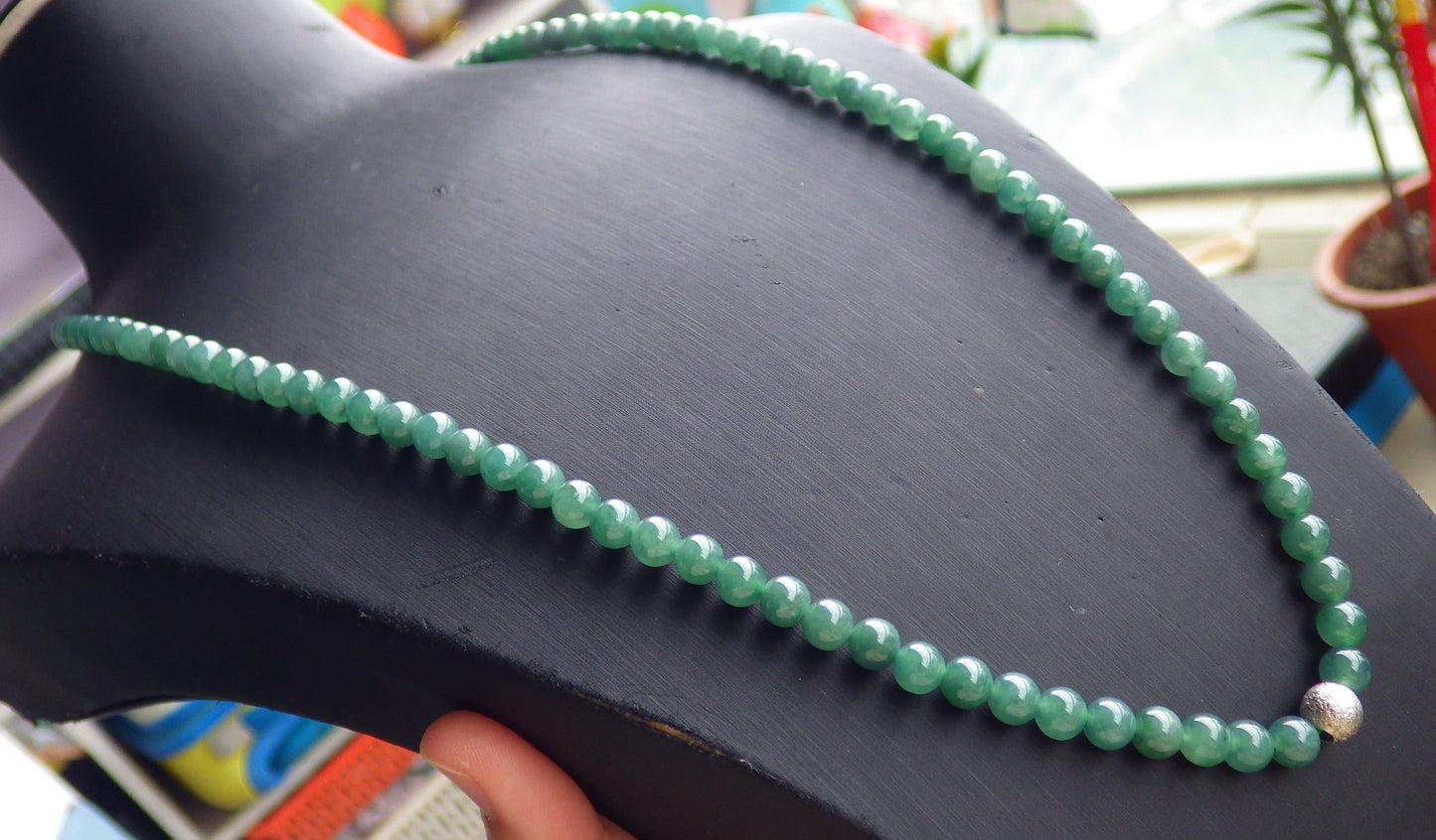 Certified Icy Green Burma 100% Natural A JADE Jadeite Bead Beads Necklace 27 inches 项链 651203 TN