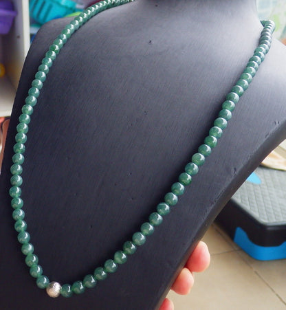 Certified Icy Green Burma 100% Natural A JADE Jadeite Bead Beads Necklace 27 inches 项链 651203 TN