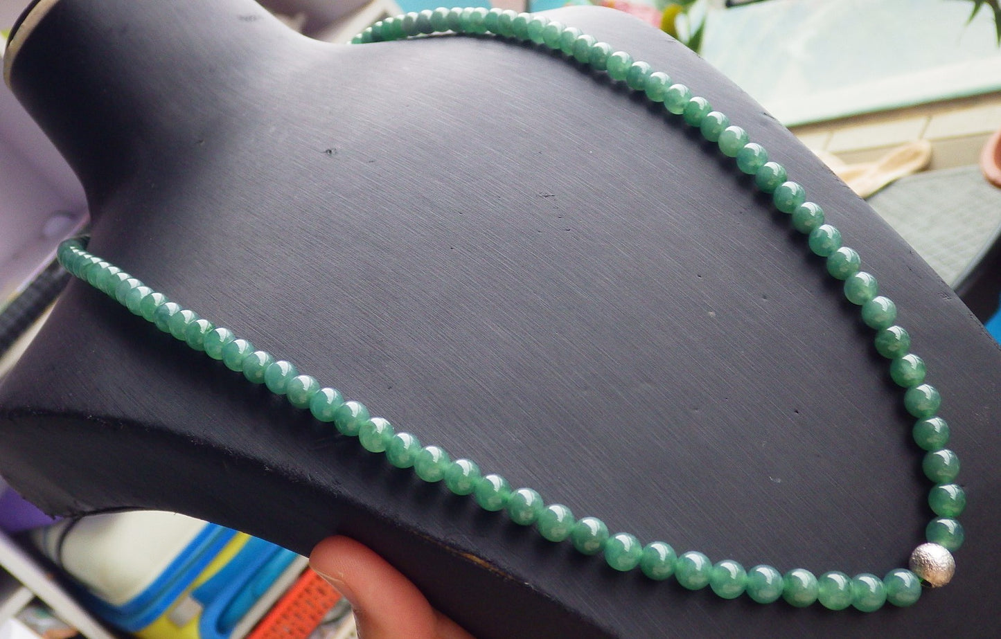 Certified Icy Green Burma 100% Natural A JADE Jadeite Bead Beads Necklace 27 inches 项链 651203 TN