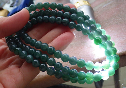 Certified Icy Green Burma 100% Natural A JADE Jadeite Bead Beads Necklace 27 inches 项链 651203 TN