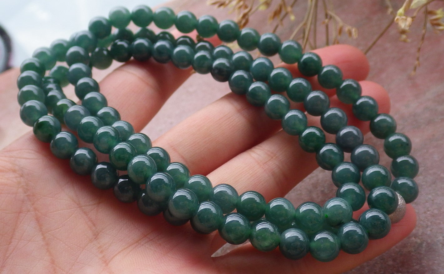 Certified Icy Green Burma 100% Natural A JADE Jadeite Bead Beads Necklace 27 inches 项链 651203 TN