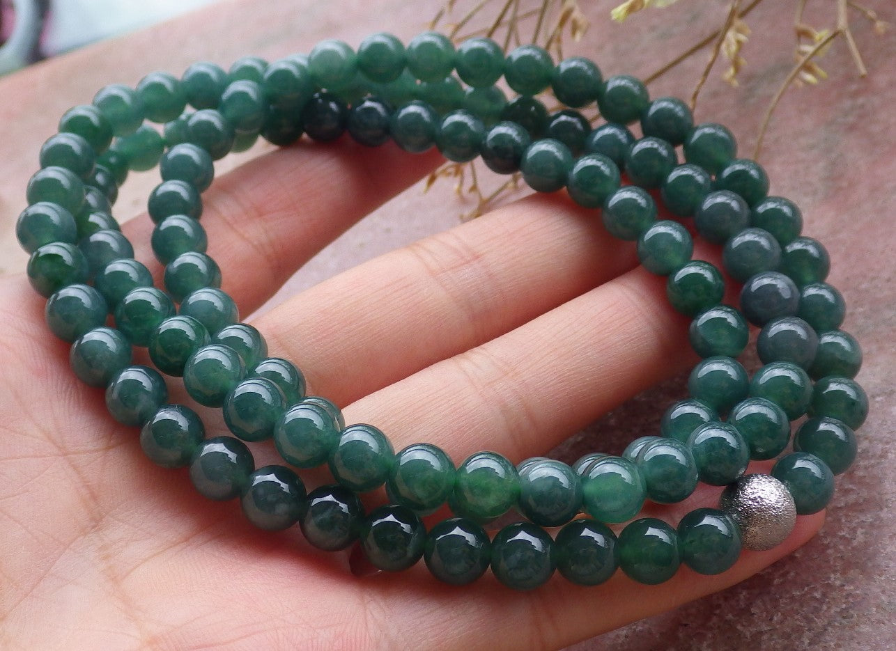 Certified Icy Green Burma 100% Natural A JADE Jadeite Bead Beads Necklace 27 inches 项链 651203 TN