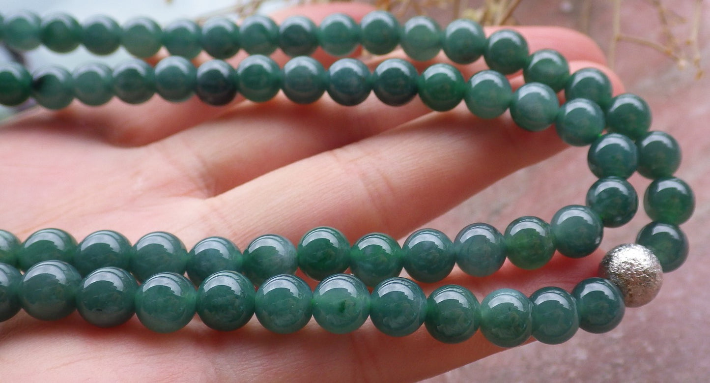 Certified Icy Green Burma 100% Natural A JADE Jadeite Bead Beads Necklace 27 inches 项链 651203 TN
