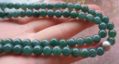 Certified Icy Green Burma 100% Natural A JADE Jadeite Bead Beads Necklace 27 inches 项链 651203 TN