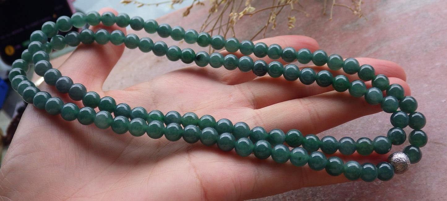 Certified Icy Green Burma 100% Natural A JADE Jadeite Bead Beads Necklace 27 inches 项链 651203 TN