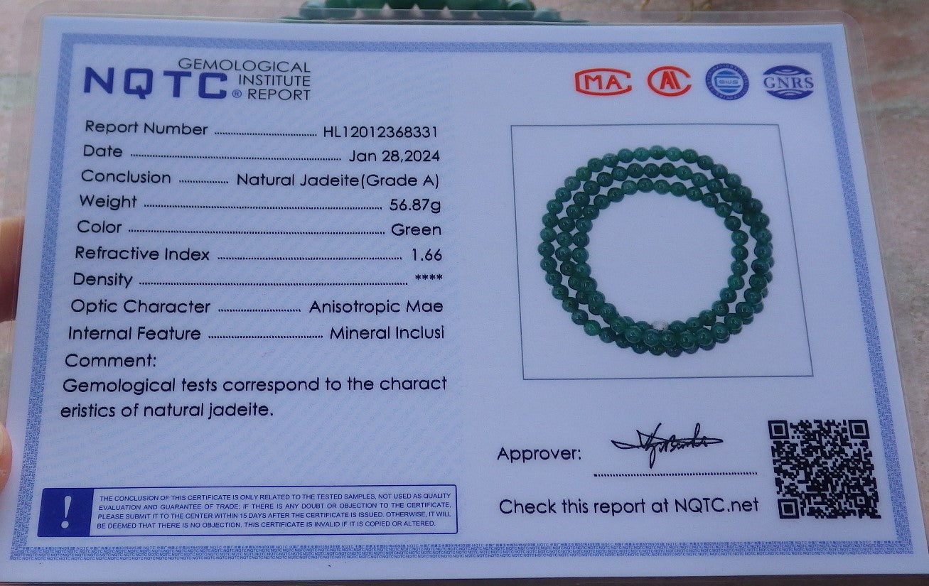 Certified Icy Green Burma 100% Natural A JADE Jadeite Bead Beads Necklace 27 inches 项链 651203 TN