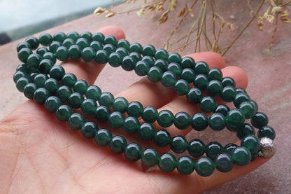 Certified Icy Green Burma 100% Natural A JADE Jadeite Bead Beads Necklace 27 inches 项链 651228 TN