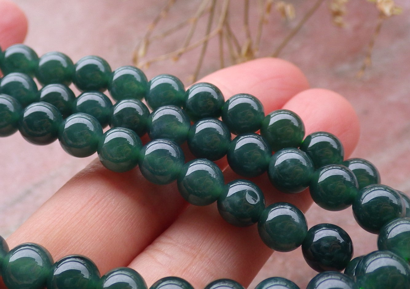 Certified Icy Green Burma 100% Natural A JADE Jadeite Bead Beads Necklace 27 inches 项链 651228 TN