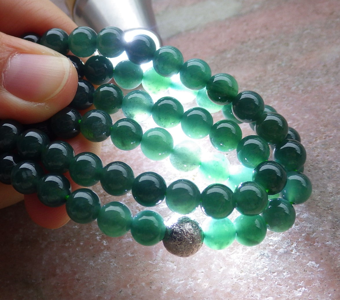 Certified Icy Green Burma 100% Natural A JADE Jadeite Bead Beads Necklace 27 inches 项链 651228 TN