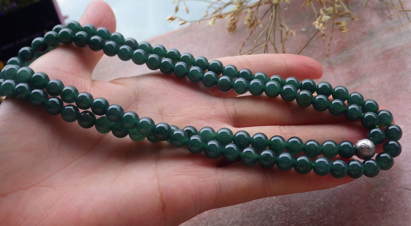 Certified Icy Green Burma 100% Natural A JADE Jadeite Bead Beads Necklace 27 inches 项链 651228 TN